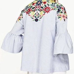 Zara Embroidered Floral Pin Stripe Blazer